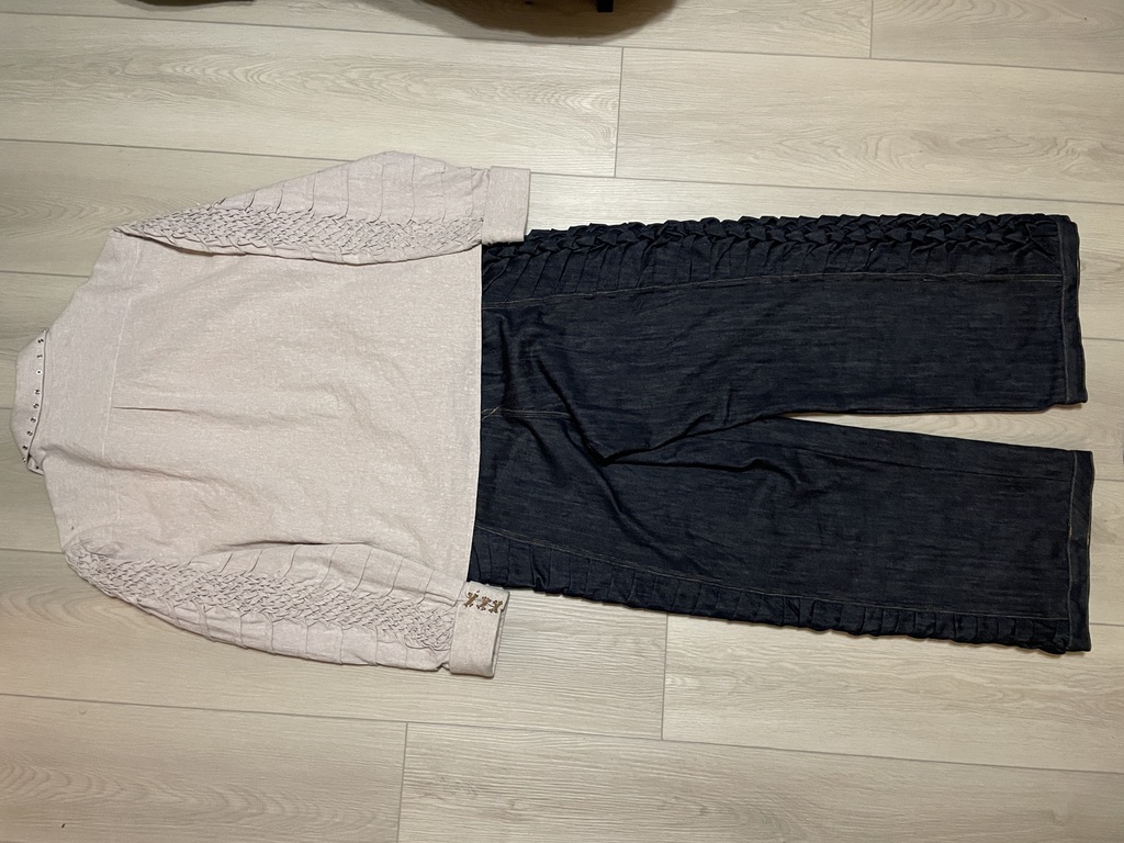 Back flat of the Soft Armor linen shirt and smocked denim trousers